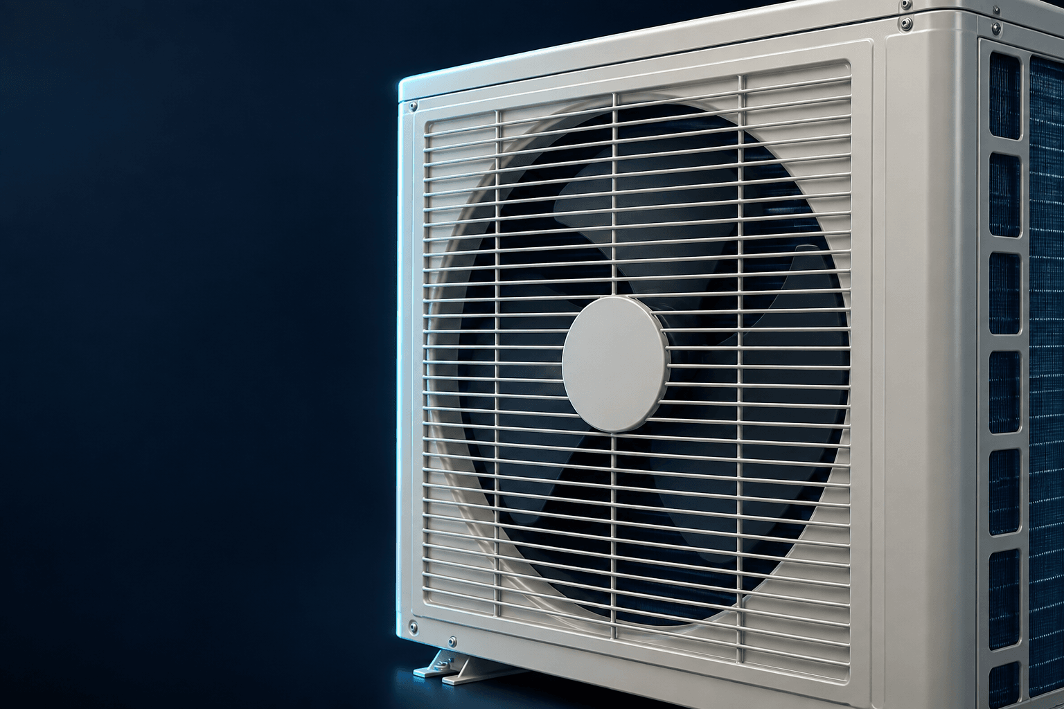 Mantenimiento de aire acondicionado en El Cañaveral, Madrid — Detalle de rejilla protectora y ventilador de una unidad exterior, para el mantenimiento de aire acondicionado en El Cañaveral — Mitsutec