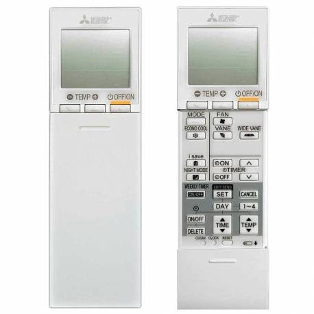 Mando Mitsubishi Electric SH22Q, visto con la tapa cerrada y abierta: son dos vistas del mismo mando. Incluye 1 para MSZ-AY25VGK.