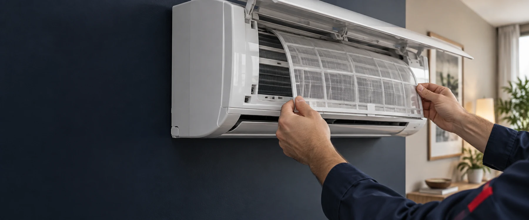 Planes de mantenimiento de aire acondicionado en Madrid — Revisión preventiva del filtro de un aire acondicionado split — Mitsutec